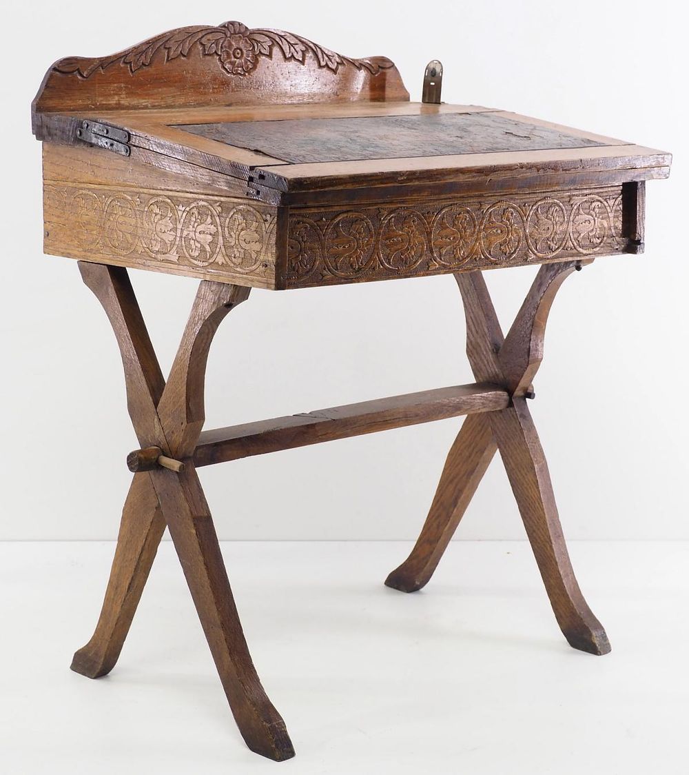 Lot 1190: Early child's wooden school desk