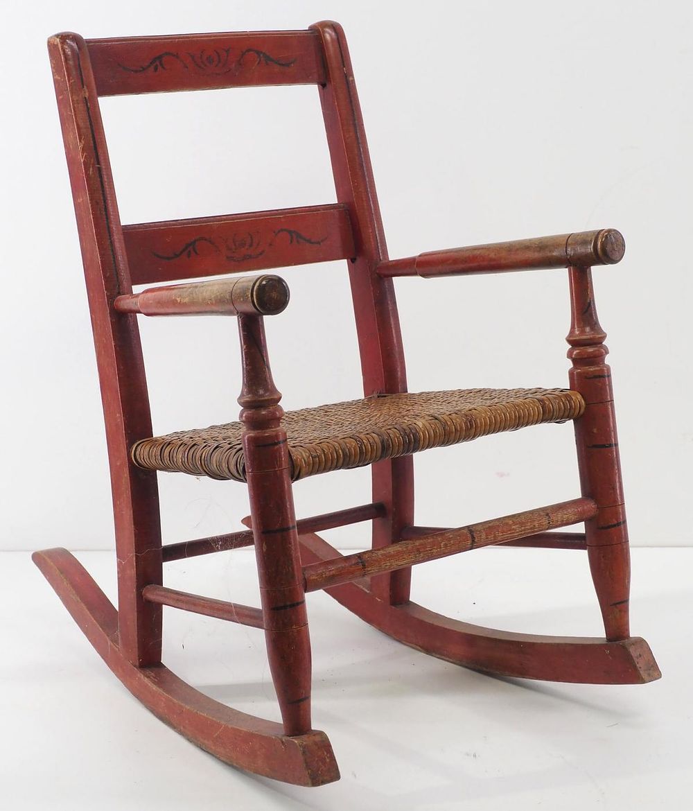 Lot 1233: Early wooden child's rocking chair
