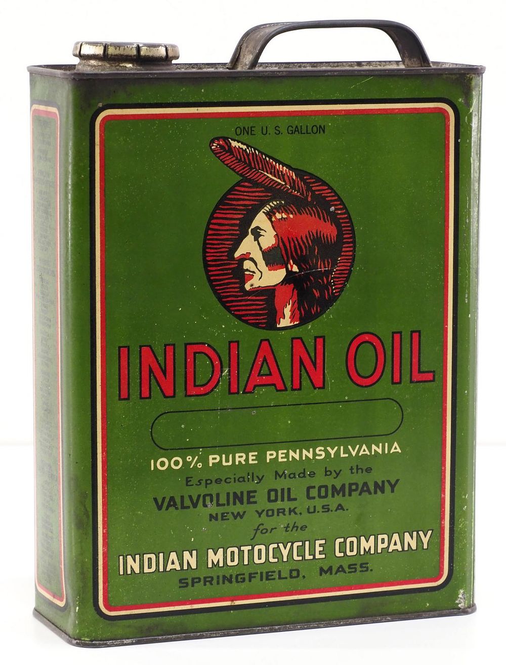 Lot 1258: RARE 1-gallon Indian Oil tin, WOW!
