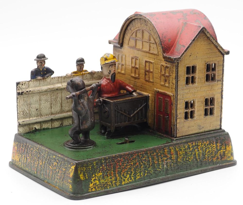 Lot 1329: Organ Grinder & Performing Bear wind-up bank