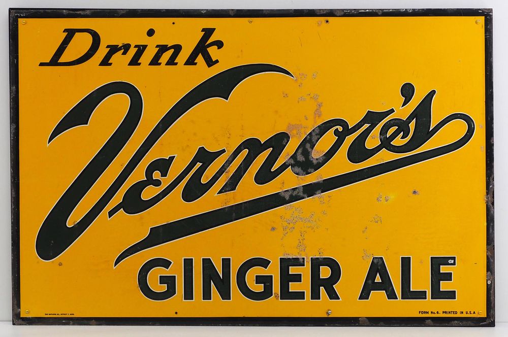 Lot 1365: Drink Vernor's Ginger Ale sign