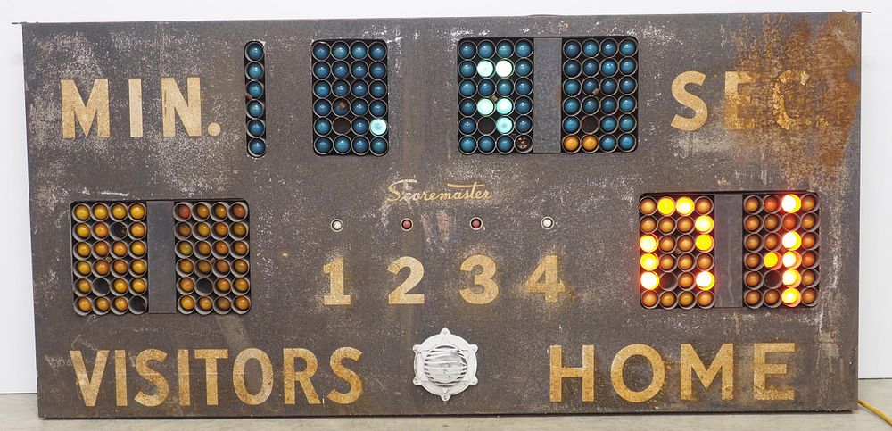 Lot 1366: Large metal scoreboard with brackets