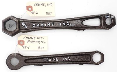 (2) Craine Wrenches. (2) Wrenches: 9"L "Craine Inc", Norwich New York, R117 / 10.5"L "5/8 Craine 