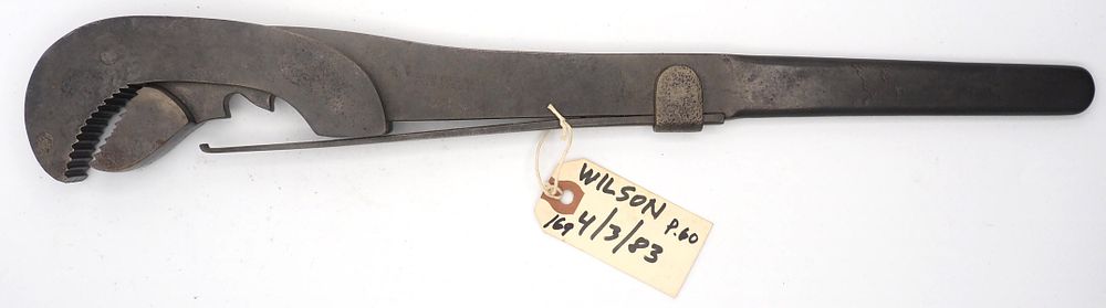 Lot 169: 17.25''L "Wilson Pipe Wrench Patd April 3 1883"