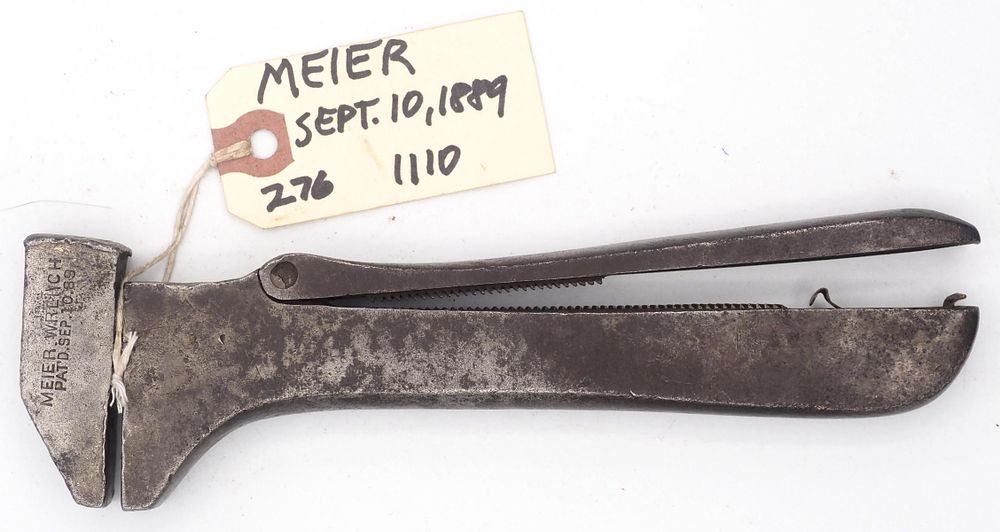 Lot 276: 8.5''L "Meier Wrench Pat'd Sept 10, 1889"