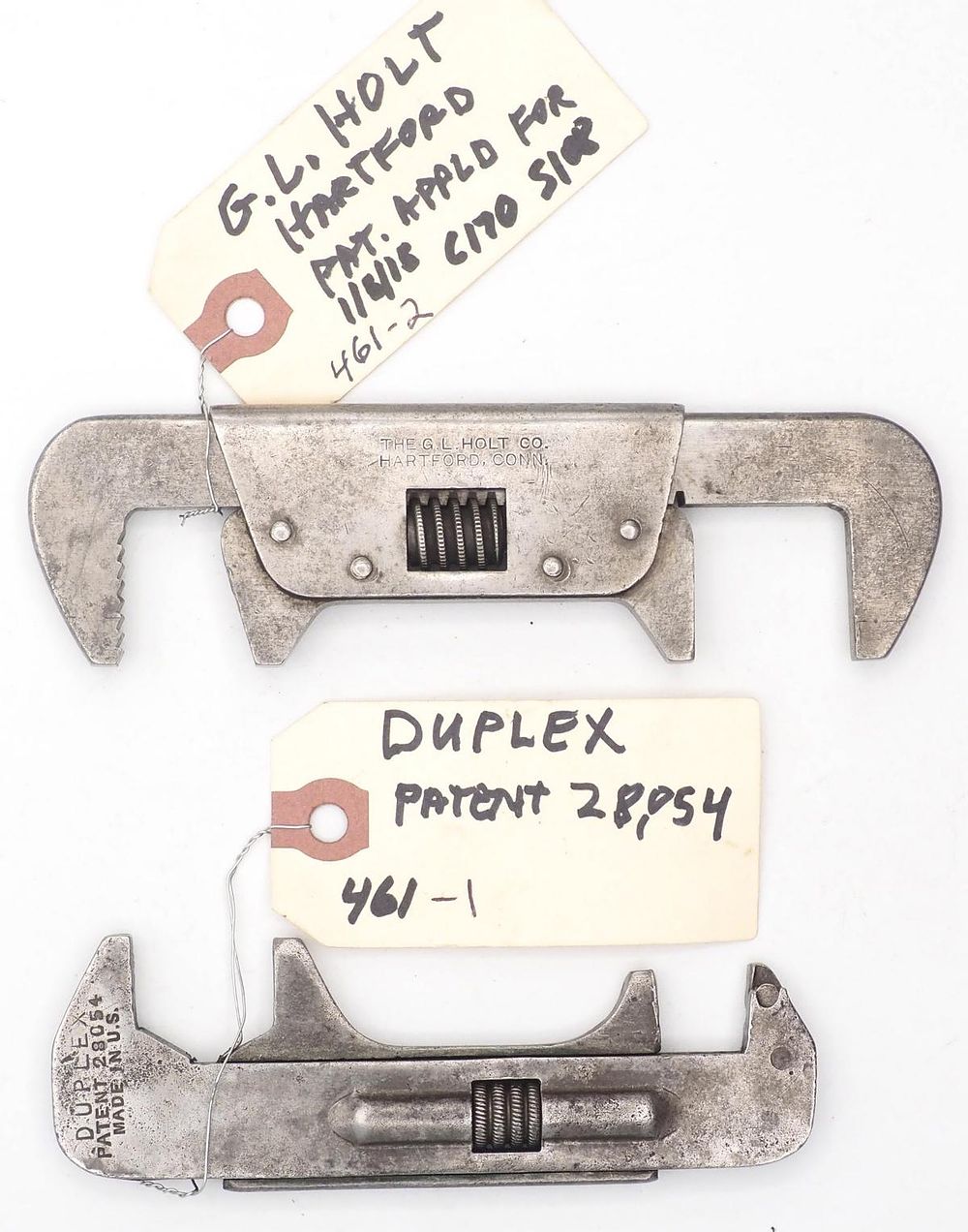 Lot 461: 6''L "The GL Holt Co. Hartford Conn" bicycle wrench