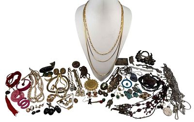 Lot Of Costume Jewelry. Includes necklaces, bracelets, rhinestones, earrings, bracelets, and 