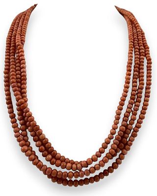 Antique Coral Bead Necklace, Approx. 88.0in. Antique Coral Bead Strand, Approx. 88.0in. Beads 