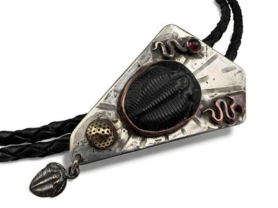 Sterling Silver Trilobite Fossil Bolo Tie. Sterling Silver Trilobite Fossil &amp; Garnet Bolo 