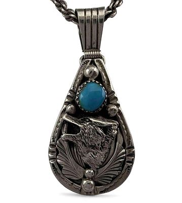 Native American Sterling Silver Turquoise Coyote Necklace. Native American Sterling Silver 