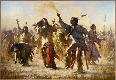 Howard Terpning (American, b.1927), Hope Springs Eternal, The Ghost Dance, Giclee On Canvas. 