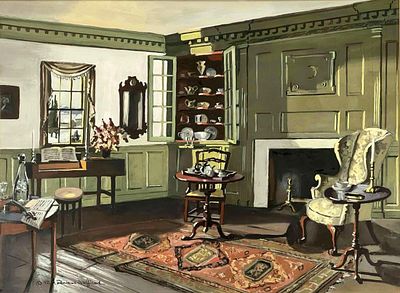 Ruth Perkins Saffond (American, 1892-1979), Virgina Room, National Museum, Washington, Gouache. R 