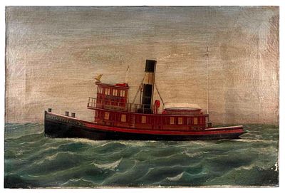 Interstate Tug Boat Portrait, Oil On Canvas. Approximately 18.0W x 12.0H x 0.875D in.FOR 