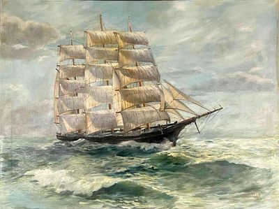 James Peter Cost (California, 1923-2002), Clipper Ship, 1961, Oil On Canvas. Signed lower 