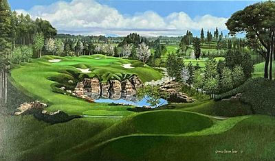 James Peter Cost (California, 1923-2002), Golf Course Landscape, Oil On Canvas. Signed lower 