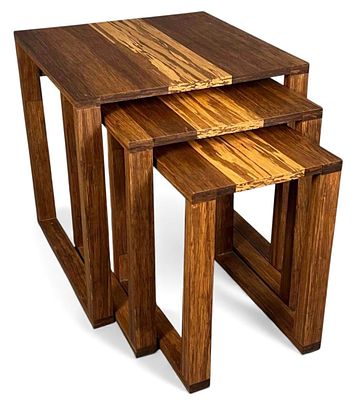 Set Of Three Exotic Wood Nesting Tables. Largest approximately 23.0H x 22.0W x 22.0D in. 