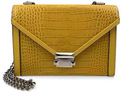 Deriva Embossed Yellow Leather Shoulder Bag, New With Tags. Approximately 9.5W x 6.75H x 3.125D 