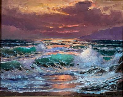 Alex Dzigurski II (Califronia, b. 1968), Last Rays, Carmel, Oil On Canvas. Signed lower right. 