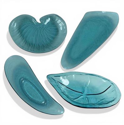 Four Annieglass California Art Glass "Ultramarine" Shell Form Serving Pieces. Signed 