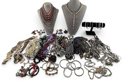 Large Lot Of Costume Jewelry. Includes vintage pieces, necklaces, earrings, rings, bracelets 