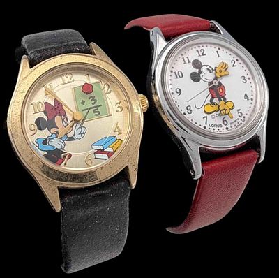 Two Vintage Mickey & Minnie Mouse Disney Watches, Ca. 1970's. Two Vintage Mickey &amp; Minnie 