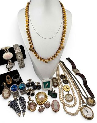 Vintage Silver Jewelry, Costume Jewelry, And Watches. Silver pieces 16.5g total weight, marked 