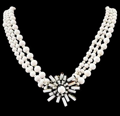 Vintage Miriam Haskell Glass Bead Necklace. Signed "Miriam Haskell." Inner circumference 