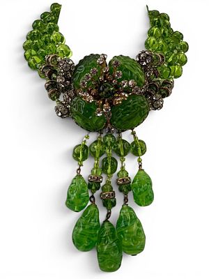 Vintage Miriam Haskell Multi Strand Green Glass Bead Necklace. Vintage Miriam Haskell Multi 