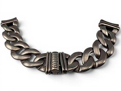 Sterling Silver Curb Chain Watch Band, 60.3g. Marked "925." Length approximately 6.5in. Width 