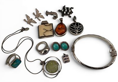 Sterling Silver Jewelry, Including Roman Glass, 92.5g total weight. Pieces marked or test as 