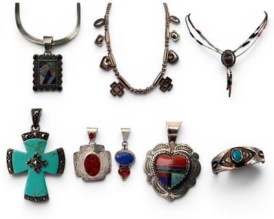 Grouping Of Southwestern Style Sterling Silver Jewelry, 115.9g. Pieces marked or test as 
