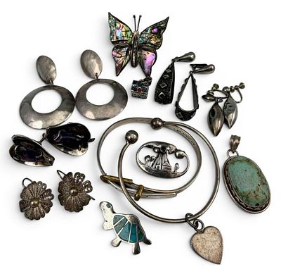 Grouping Of Sterling Silver Jewelry, Including Taxco, 108.9g. Pieces marked or test as sterling 