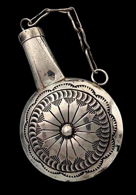 Native American Hand Stamped Coin Silver Flask. Native American Hand Stamped Coin Silver 