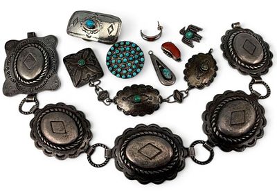 Native American Sterling Silver Jewelry, For Repair, 117.9g. Pieces marked or test as sterling. 