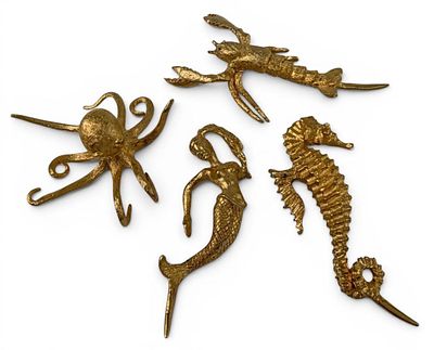 Tancraft Janis Collection Ocean Themed Gold Plated Cocktail Markers. Marked "Tan." Largest 