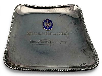 Spanish Sterling Silver Military Presentation Tray, 44.3g. Marked with Spanish control marks 