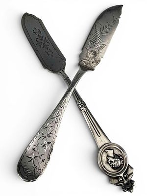 Two 19th Century Sterling Silver Master Butter Knives, 68.8g. Includes Gorham Medallion pattern 