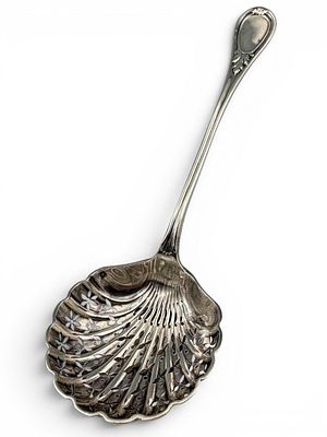 French 950 Silver Serving Spoon, 73.8g. Minerva head stamp. Inscribed "Tout Coer, " "EP" 
