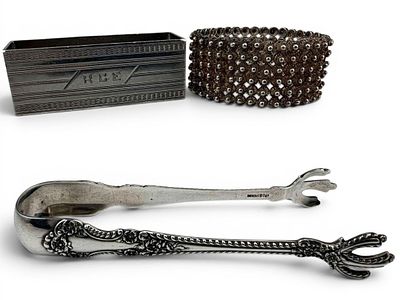 Sterling Silver Sugar Tongs & Napkin Rings. Sterling Silver Sugar Tongs &amp; Napkin Rings 