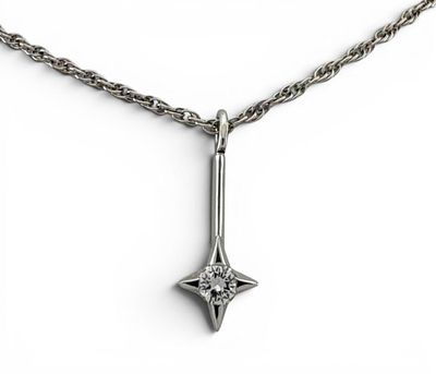 Mid Century 14K White Gold Diamond Star Necklace, 3.7g. Marked "A Co 14K." Pendant 