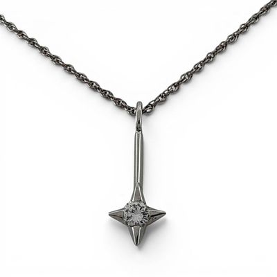 Mid Century 14K White Gold Diamond Star Necklace, 2.3g. Marked "Atlas 14K." Pendant 