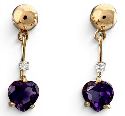 14K Amethyst & Diamond Heart Earrings. 14K Amethyst &amp; Diamond Heart Earrings, 2.5g. Backings 