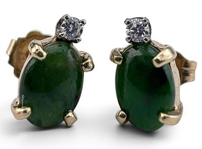 14K Emerald & Diamond Earrings. 14K Emerald &amp; Diamond Earrings, 1.6g. Backings marked "14K 