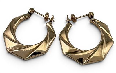 14K Gold Geometric Hoop Earrings, 1.9g. Unmarked, test as 14K. Approximately 22.0L x 20.0W mm. 