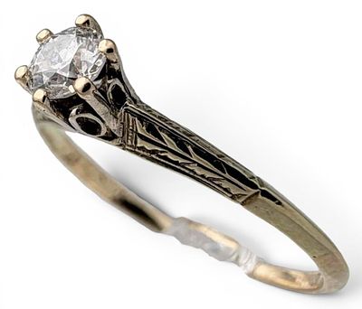 Antique 14K Diamond Solitaire Ring, 1.5g. Marked "G14K." Diamond approximately 3.7mm. 
