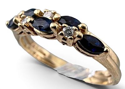 Pair Of 14K Blue Sapphire & Diamond Rings. Pair Of 14K Blue Sapphire &amp; Diamond Rings, 3.1g. 