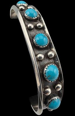 Paul Largo, Navajo Sterling Silver Turquoise Cuff Bracelet, 19.5g. Marked "Sterling." Signed 