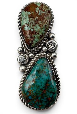 Nettie Yazzie, Navajo Sterling Silver Turquoise Ring, 21.0g. Signed "Y." Marked "Sterling." 