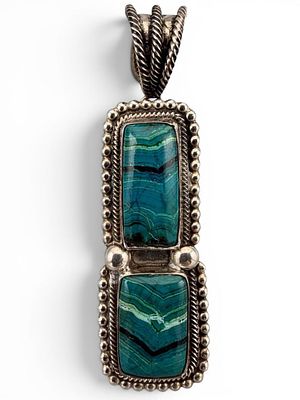 Navajo Sterling Silver River Turquoise Pendant, 44.3g. Marked "Sterling." Signed "Martinez 