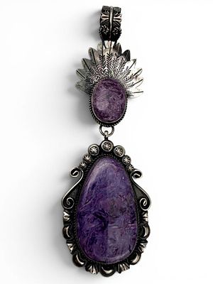 Robert Shakey, Large Navajo Sterling Silver Sugilite Pendant, 53.9g. Signed. Marked "Sterling." 